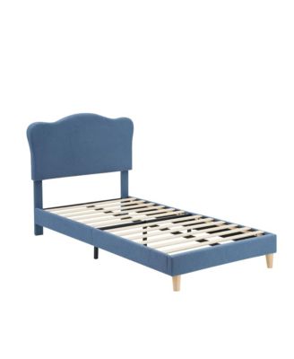 Twin XL Size Berber Fleece Scallop Headboard Low Profile Platform Bed Frame for Kids