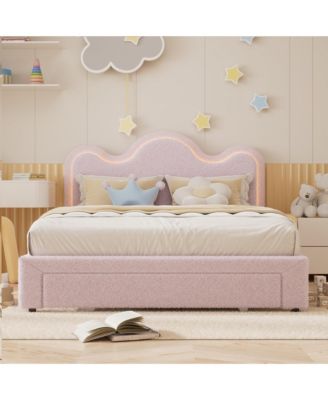 Queen Bed Frames Lamb Velvet Twin Beds Cute Platform Bed Frame for Girls, Boys,Sturdy Platform Bed