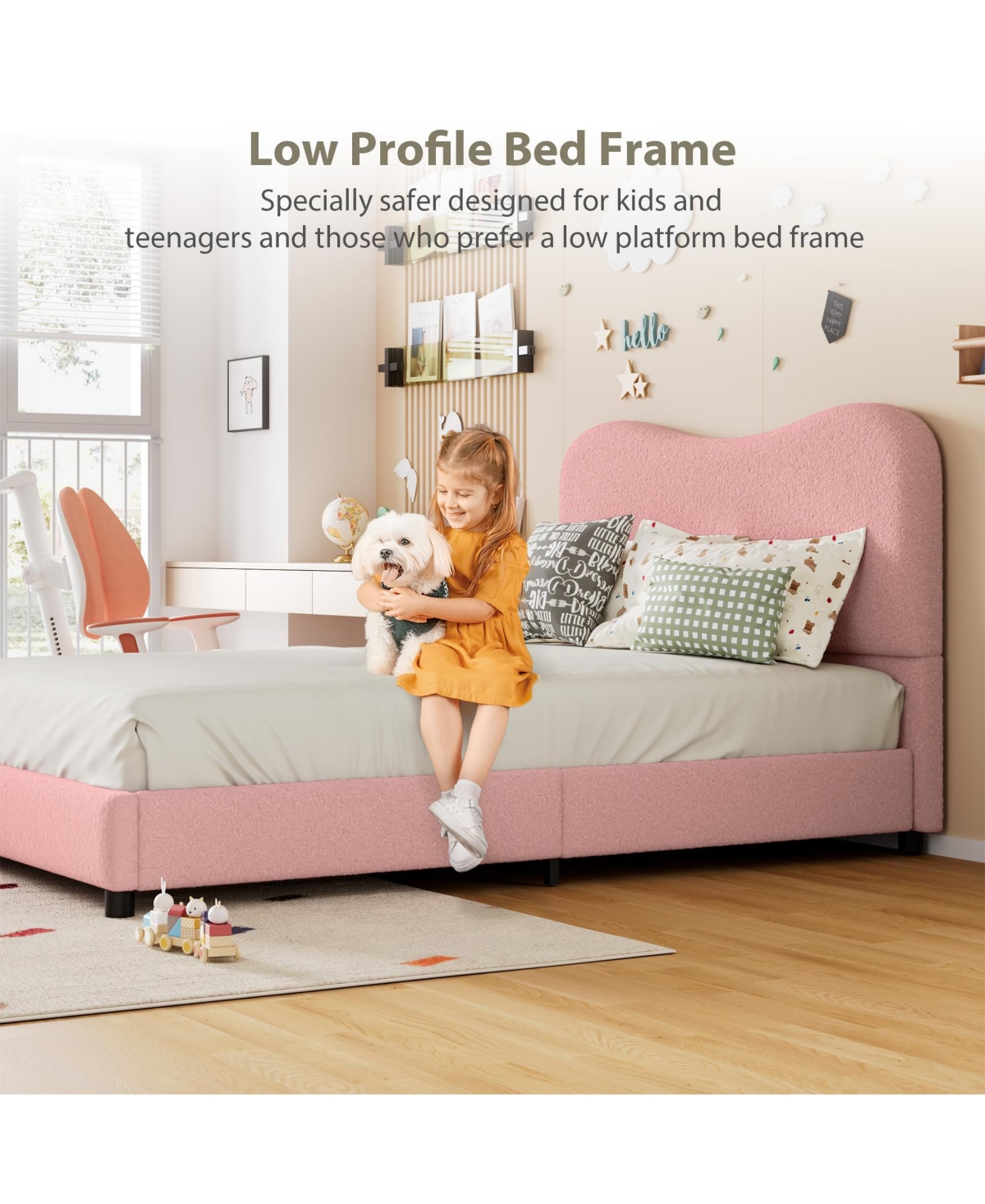 gaomon Twin Bed Frame for Kids with Velvet Upholstered Headboard