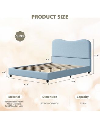 Bed Frame Velvet Upholstered Headboard Low Profile Platform Bed, Twin