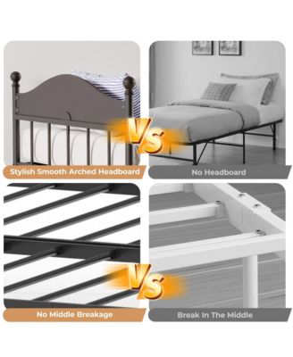 Daybed with Trundle, Metal Twin Size Day Bed with Stylish Headboard, Sofa Bed Frame with Pop Up Foldable Trundle Bed