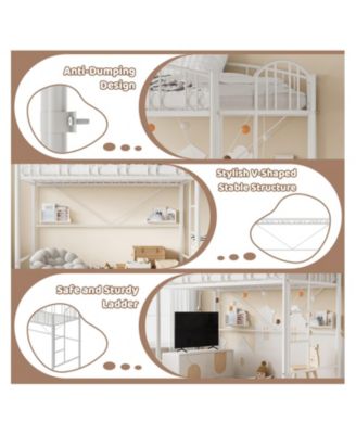 Loft Bed Twin Size, Heavy Duty Metal Loft Bed Frame with Arched Guardrail and Safety Ladder