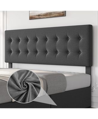 King Bed Frame with Headboard and 4 Storage Drawers, Platform Bed Frame Square Stitched Button Tufted