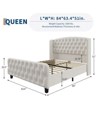 51" Tall Queen Size Bed Frame with Deep Button Tufted Wingback Headboard and Footboard