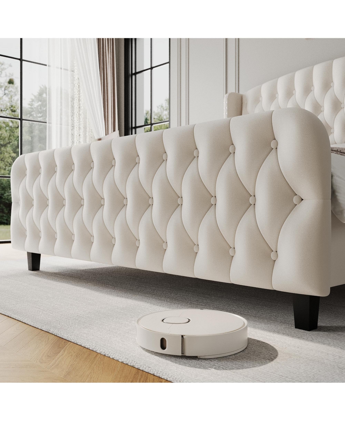 gaomon 51" Tall King Size with Deep Button Tufted Wingback Headboard and Footboard Bed Frame