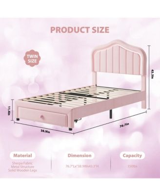 Twin Upholstered Bed Frame with Storage Drawer and Smart Led Headboard, Twin Size Platform Bed Frames for Kids