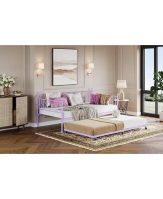 Twin Metal Daybed with Trundle  , Durable Steel Slats, Compact Sofa Bed with Pull-Out Trundle for Small Spaces