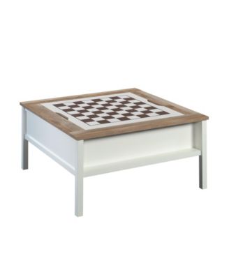 Gaming Coffee Table with Reversible Chess and Checkers Top 38Inch Square Multifunctional Furniture with Hidden Storage Shelf