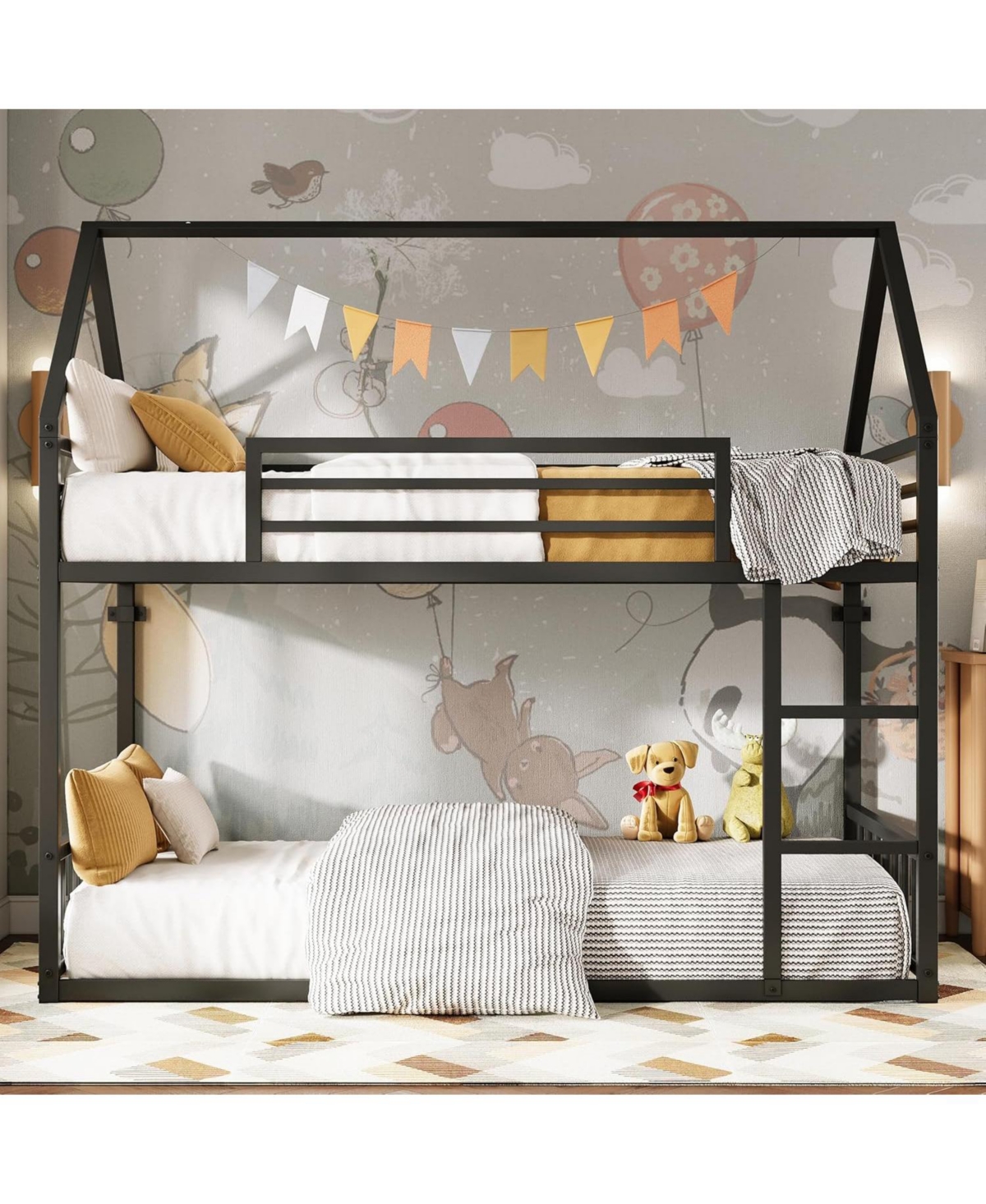 Bunk Bed Twin Xl Over Twin Xl with Ladder and Guardrail, Space Saving, No Box Spring Needed, Black
