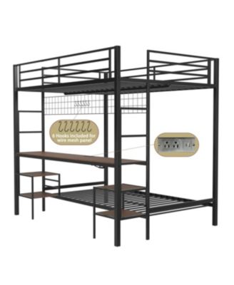 Streamdale Ethan Full Over Twin Bunk Bed with Desk, Charging Station & Storage, Black/Cinnamon Oak