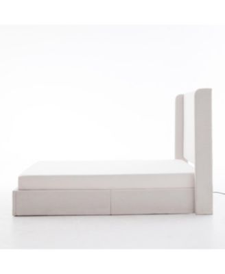 Streamdale Caron Queen Textured Ivory Canvas Chenille Wingback Bed Bundle Set