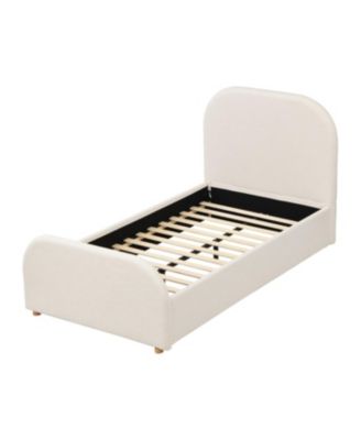 Twin Size Linen Upholstered Curved Headboard Bed Frame, Beige