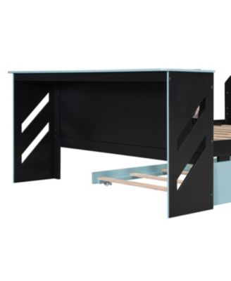 Streamdale Full Size Wood Daybed with Twin Size Trundle, Desk and USB, Cloud Blue