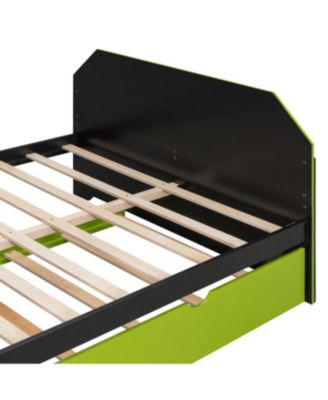 Streamdale Full Size Wood Daybed with Twin Size Trundle, Desk and USB, Cloud Blue