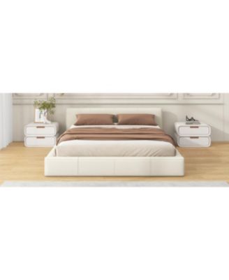 Queen Size Faux Leather Birch Engineered Wood Minimalist Design, Durable Frame, No Box Spring Required Bed