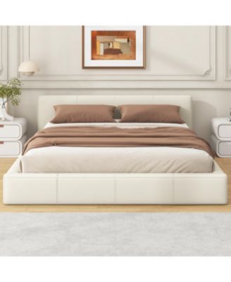 Queen Size Faux Leather Birch Engineered Wood Minimalist Design, Durable Frame, No Box Spring Required Bed