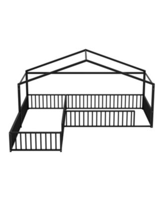 Streamdale Metal L-Shaped Montessori House Bed Frame for 2 Kids, Black