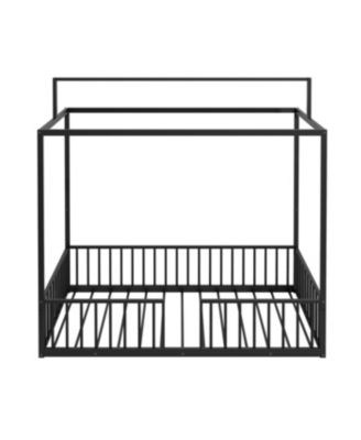 Streamdale Montessori 3-in-1 Convertible Metal Toddler Bed with Canopy, Twin, Black