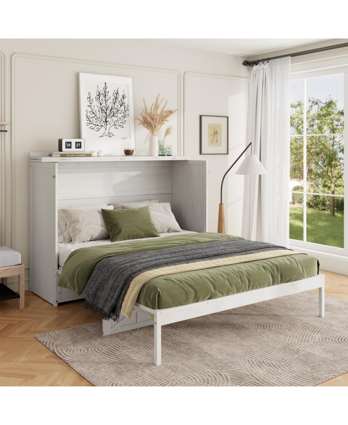 Streamdale Furniture Queen Murphy Bed with Large Drawers and Usb, Brushed Gray