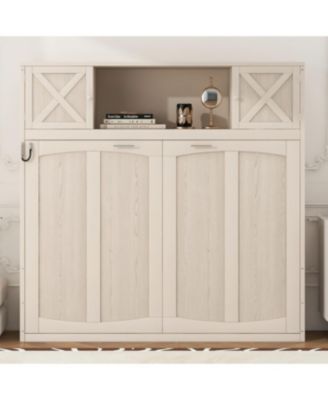 Full Size Murphy Bed with Storage Cabinets, Beige