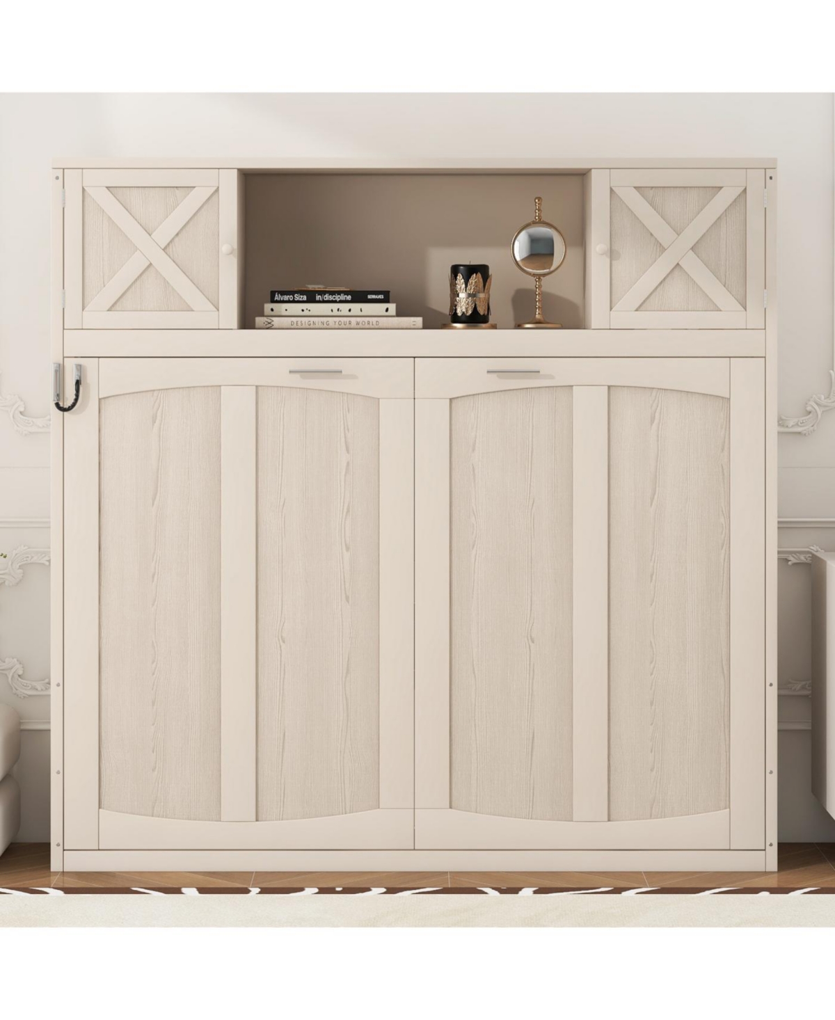 Streamdale Furniture Full Size Murphy Bed with Storage Cabinets, Beige