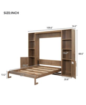  Queen size wooden Murphy Bed with Storage Shelves & Cabinets