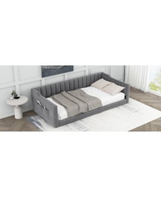 Streamdale Twin XL Size Upholstery Daybed and Side Storage pocket,Gray