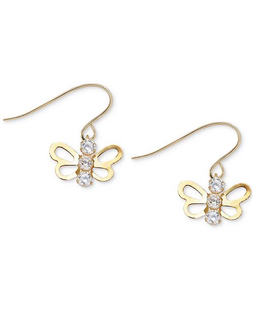 Macy's Children's Cubic Zirconia Open Butterfly Drop Earrings in 14k