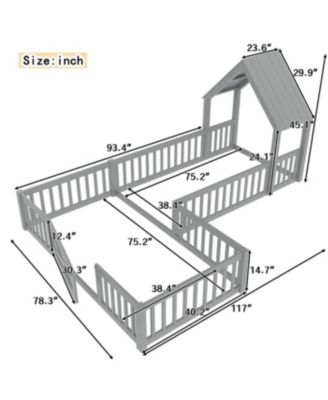 Streamdale Twin Size House Floor Bed with Door and Guardrails, Grey
