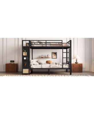 Streamdale Full/Full Metal Bunk Bed with Storage for Teens - Black