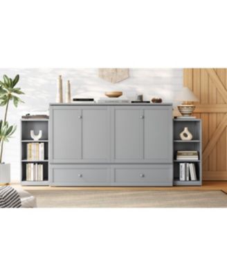 Streamdale Queen size Murphy bed with storage drawers and shelves. Light gray