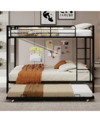 Durable Square Tube Iron Bunk Bed with Safety Rails - Queen Size