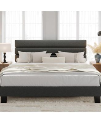 Size Platform Bed Frame with Adjustable Linen Upholstered Headboard, Wooden Slat Support, Heavy-Duty Mattress Foundation, No Box Spring Needed