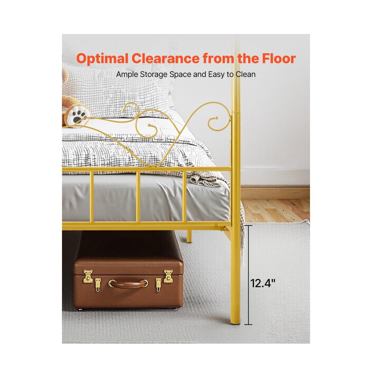 Slickblue Metal Canopy Bed Frame with Headboard and Four Poster Style