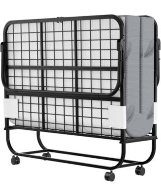 75"x 46" Folding Bed with Mattress, Foldable Guest Rollaway Bed with Cover and Sturdy Metal Frame