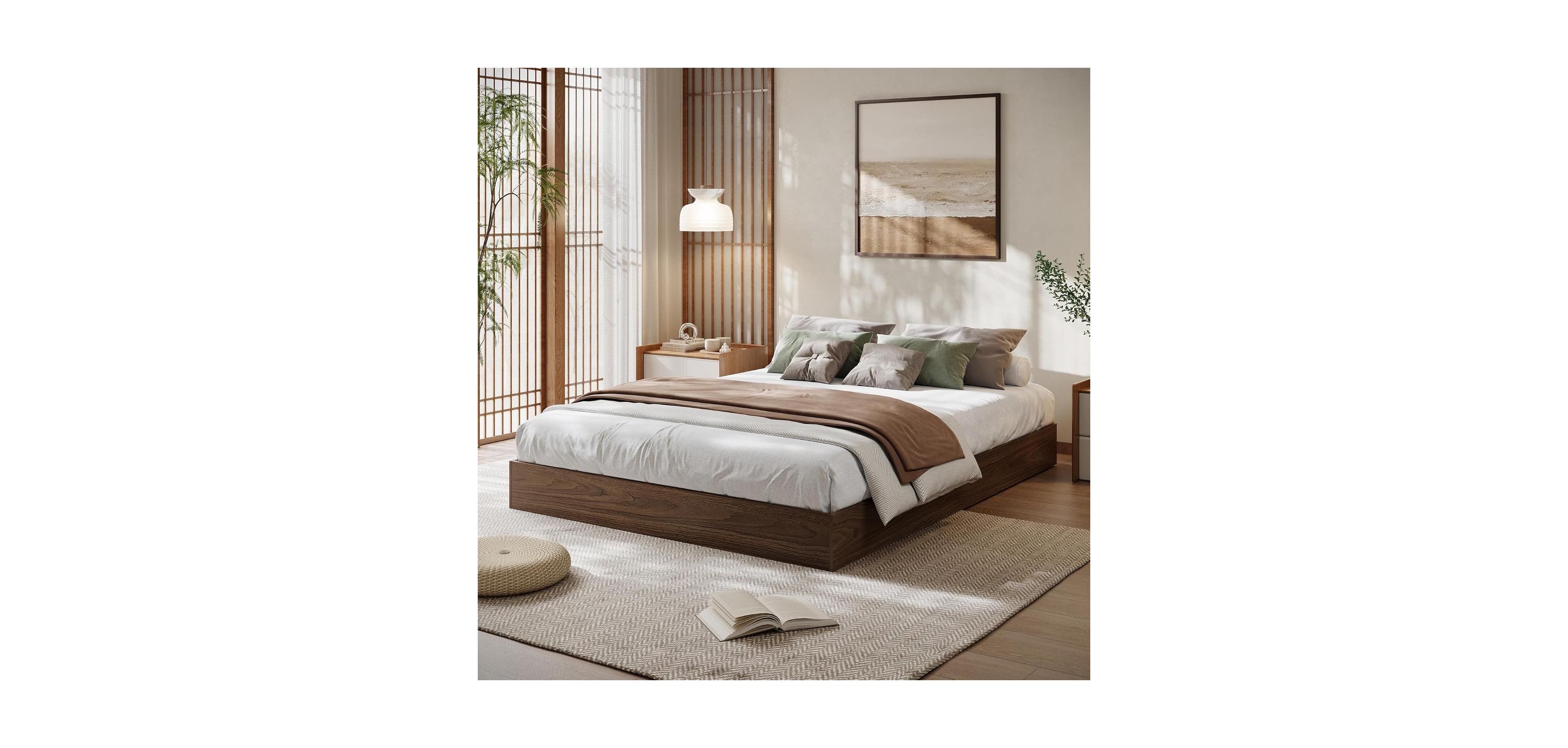 gaomon Queen Size Wood Platform Bed Frame, No Headboard, Wood Slat Support, No Box Spring Needed