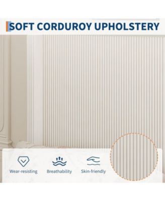 Queen Size Upholstered Platform Bed Frame with Storage Drawers, Corduroy Wingback Tufted Headboard & Footboard, Beige