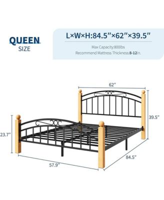 Queen Size Metal with Victorian Iron Art Headboard & Footboard and Steel Slats Platform Bed Frame