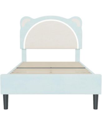 Twin XL Kids Upholstered Platform Bed Frame with Adjustable Headboard