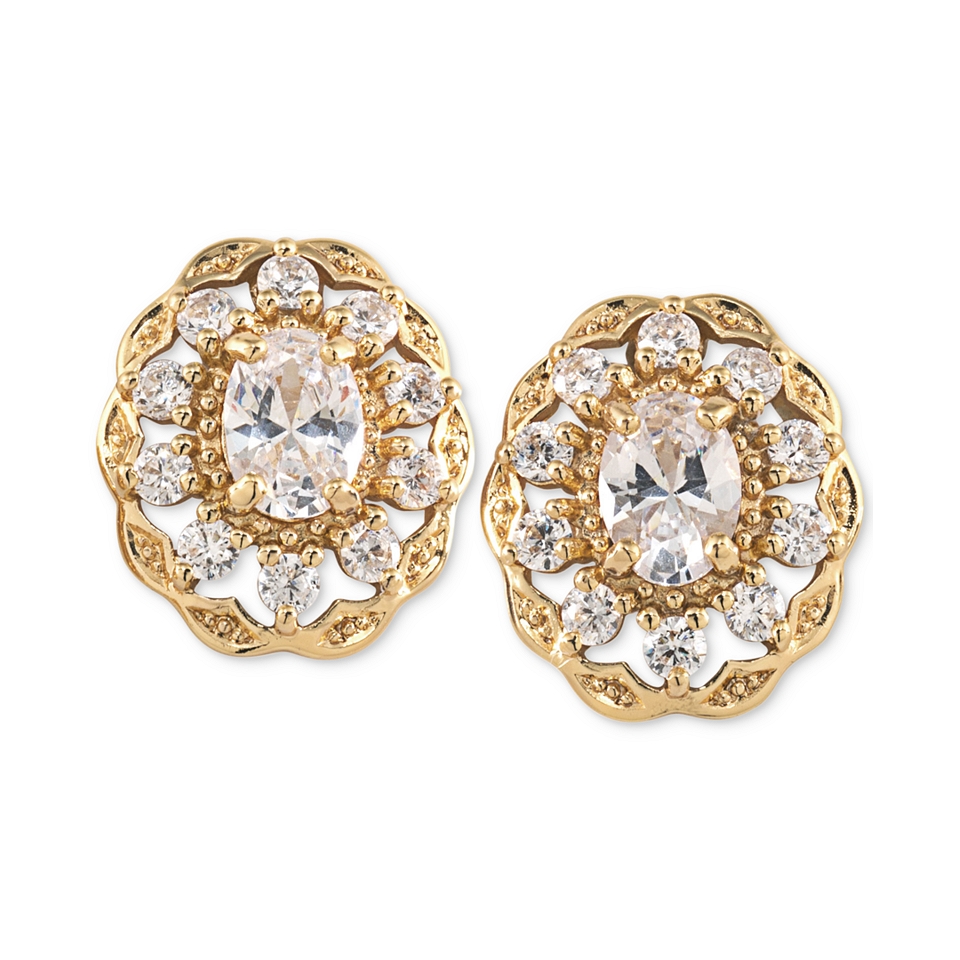 Carolee Gold Tone Oval Crystal Stud Earrings   Jewelry & Watches