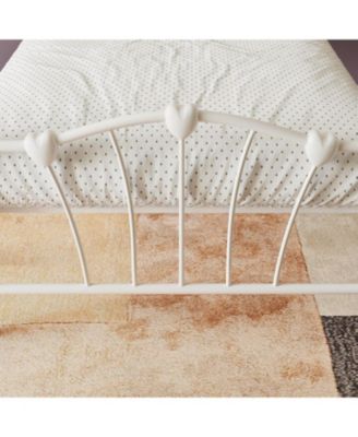 Twin Size Bed Frame for Kids Heart Shaped Headboard & Tailboard Heavy Metal Slat Support Noiseless White