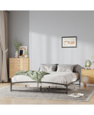 Queen Size 6 Inch Metal Platform Bed Frame Heavy Duty Slats Underbed Storage Noise-Free Non-Slip