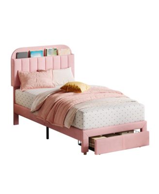 Easy Assembly Twin Size Bed Frame Upholstered Platform Bed Space Saving, for Living Room, Guest Room