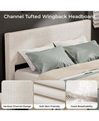 Bed Frame, King Size Platform Bed Frame with 4 Storage Drawers, Upholstered Channel Tufted Wingback Headboard Bed Frame