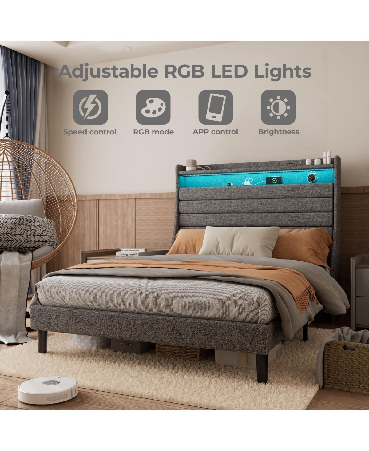 gaomon Full Bed Frame with Usb Charging Station & Led Lights