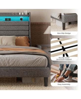 Queen Bed Frame with USB Charging Station & LED Lights