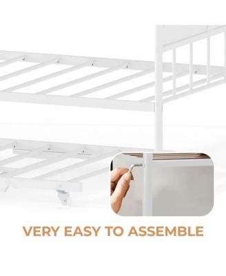 Daybed with Trundle, Metal Twin Size Day Bed with Stylish Headboard, Sofa Bed Frame with Pop Up Foldable Trundle Bed