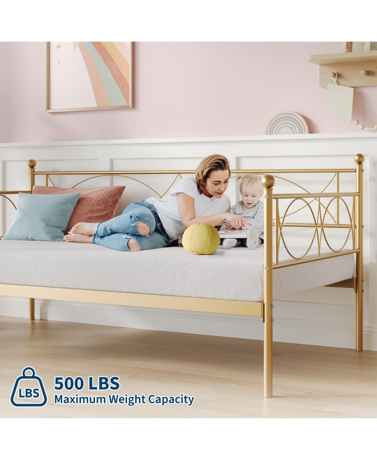 gaomon Twin daybed with Trundle, Metal Twin Daybed, Day Bed Sofa Bed Frame with Steel Slat Support, Multifunctional Daybed Frame