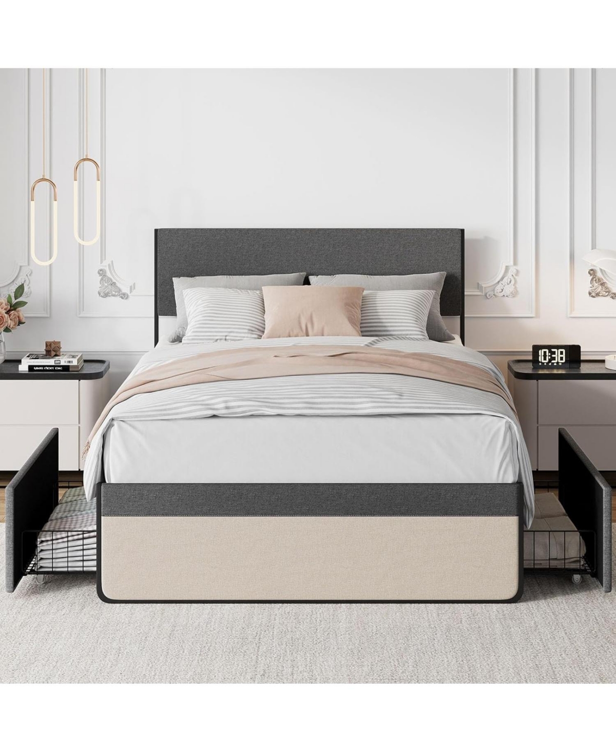 gaomon Platform Bed with Headboard and Two Storage Drawers