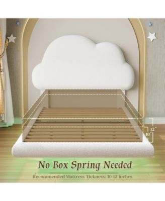 Twin Bed Frames, Floating Bed Frame with LED Light and Upholstered Headboard, Solid Wooden Slats Support